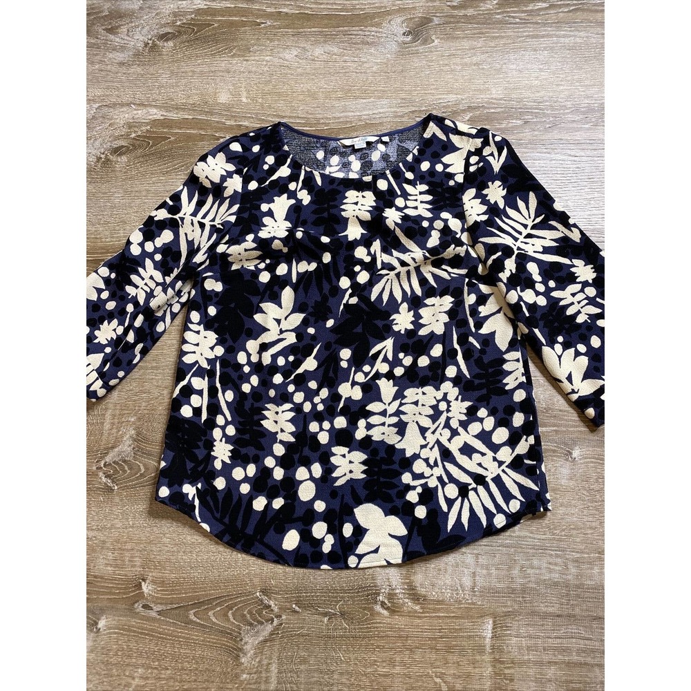 Boden Floral Navy Ivory White Black Blouse 4